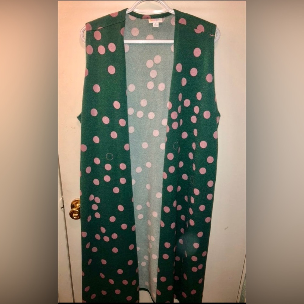 LuLaRoe XL Green & Pink Polkadots Joy Duster Vest
